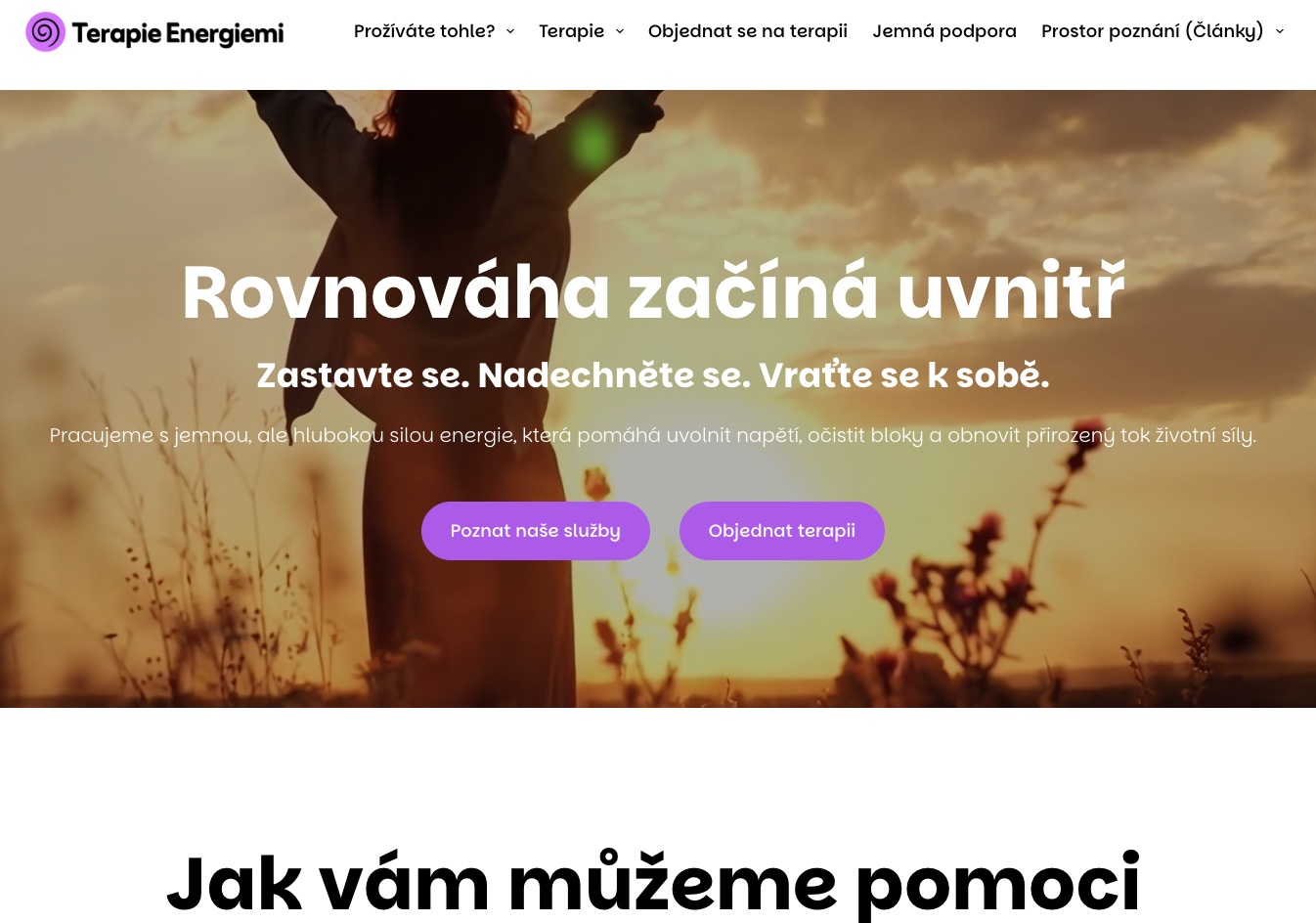 Screenshot úvodní stránky webu terapieenergiemi.cz